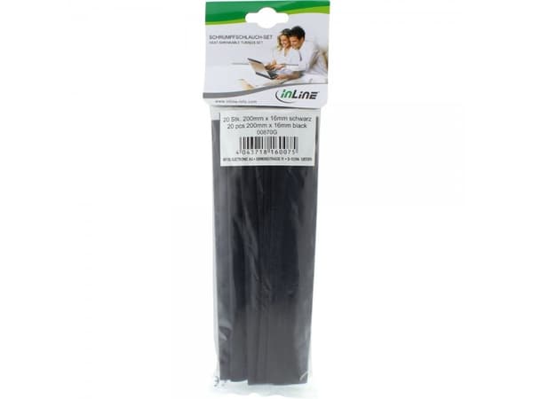 InLine 00870G, Varmekrympeslange, Sort, 20 cm, 1,6 cm, 20 stykker, 8 mm