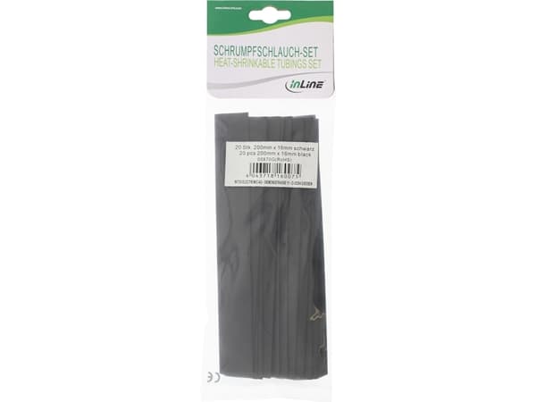 InLine 00870G, Varmekrympeslange, Sort, 20 cm, 1,6 cm, 20 stykker, 8 mm