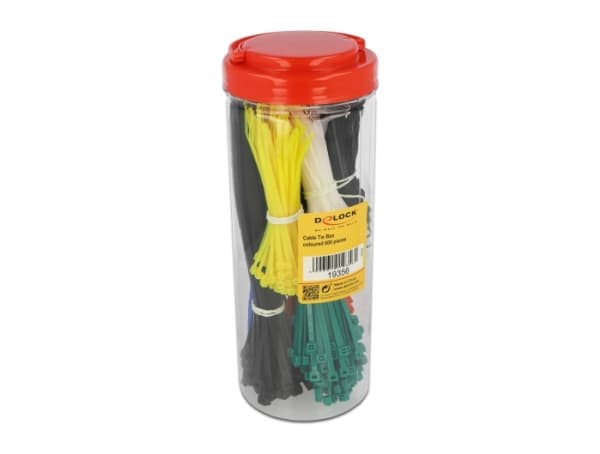 Delock Cable tie assortment box 600 pieces assorted colours - Kabellissesett - svart, hvit, blå, gul, rød, grønn