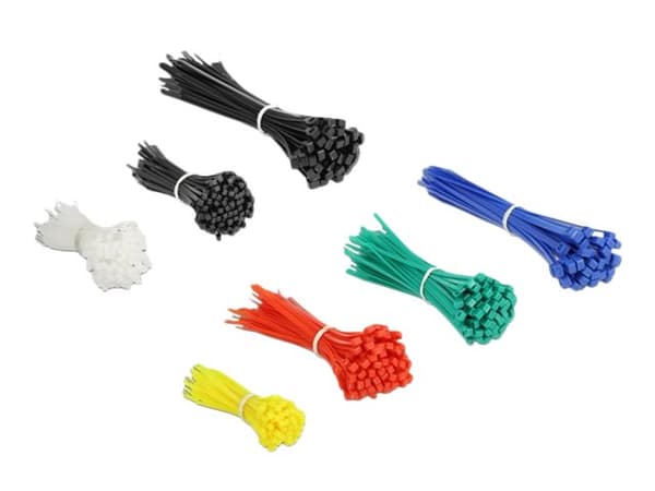 Delock Cable tie assortment box 600 pieces assorted colours - Kabellissesett - svart, hvit, blå, gul, rød, grønn