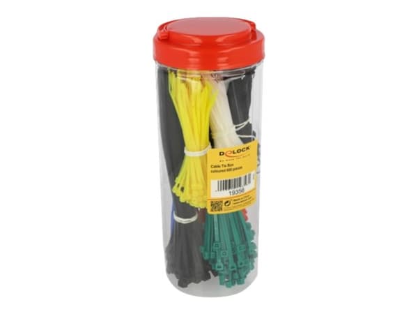 Delock Cable tie assortment box 600 pieces assorted colours - Kabellissesett - svart, hvit, blå, gul, rød, grønn