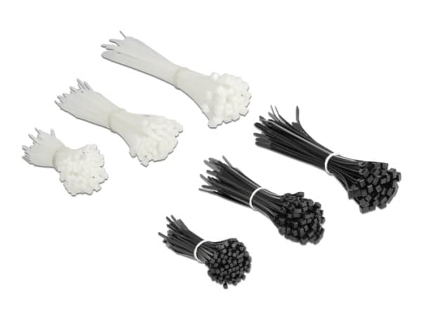 Delock Cable tie assortment box 600 pieces - Kabellissesett - svart, hvit