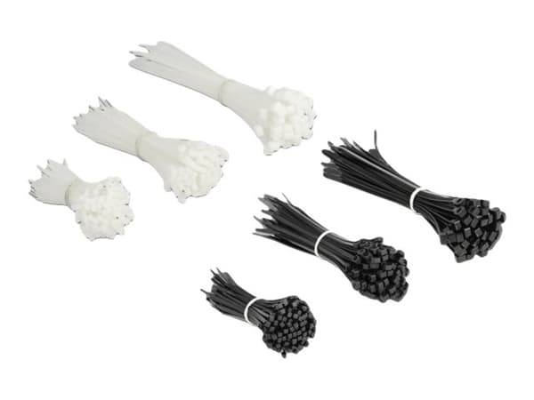 Delock Cable tie assortment box 600 pieces - Kabellissesett - svart, hvit