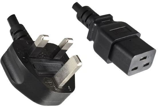 MicroConnect - Strømkabel - Type G (hann) vinklet til IEC 60320 C19 rett - AC 250 V - 3 A - 1.8 m - svart