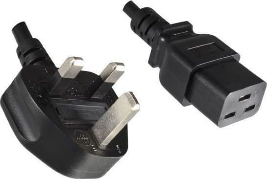 MicroConnect - Strømkabel - Type G (hann) vinklet til IEC 60320 C19 rett - AC 250 V - 3 A - 1.8 m - svart