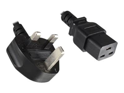 MicroConnect - Strømkabel - Type G (hann) vinklet til IEC 60320 C19 rett - AC 250 V - 3 A - 1.8 m - svart