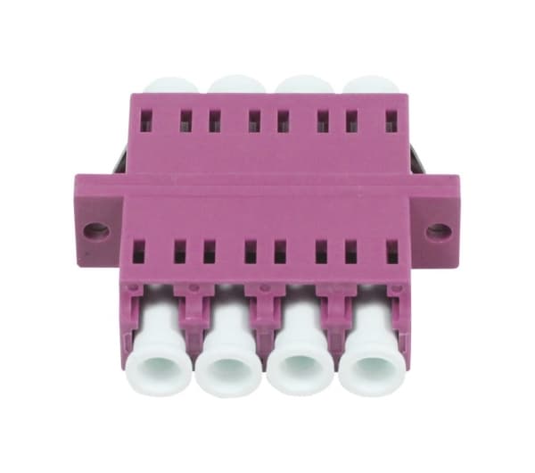 Fiberoptisk koppling,LC-sockel/LC-sockel, 50/125u multimode OM4, erica-violett, Quad, PVC, med fläns, Synergy 21,
