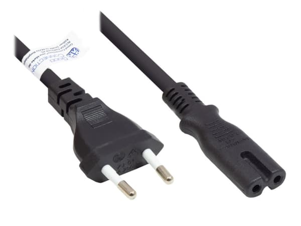 Alcasa P0370-S025, 2,5 m, Strömkontakt typ C, C7 coupler, H03VVH2-F, 250 V, 2.5 A