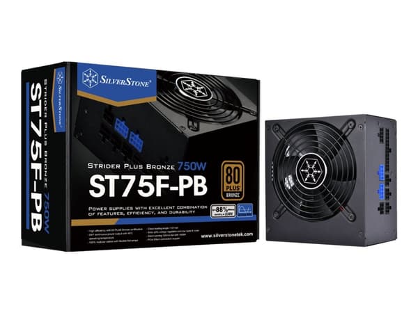 SilverStone Strider Plus Bronze series ST75F-PB - Strømforsyning (intern) - ATX12V 2.4/ EPS12V - 80 PLUS Bronze - AC 115-240 V - 750 watt - aktiv PFC