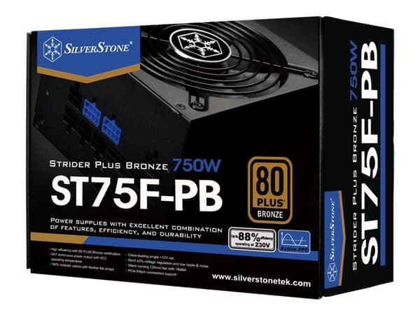 SilverStone Strider Plus Bronze series ST75F-PB - Strømforsyning (intern) - ATX12V 2.4/ EPS12V - 80 PLUS Bronze - AC 115-240 V - 750 watt - aktiv PFC