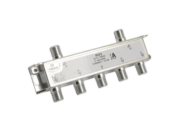 Triax SCS 6, Kabelfordeler, 75 ohm (O), 5 - 2400 Mhz, Sølv, Hvid, Hunstik/Hunstik, 16,5 dB