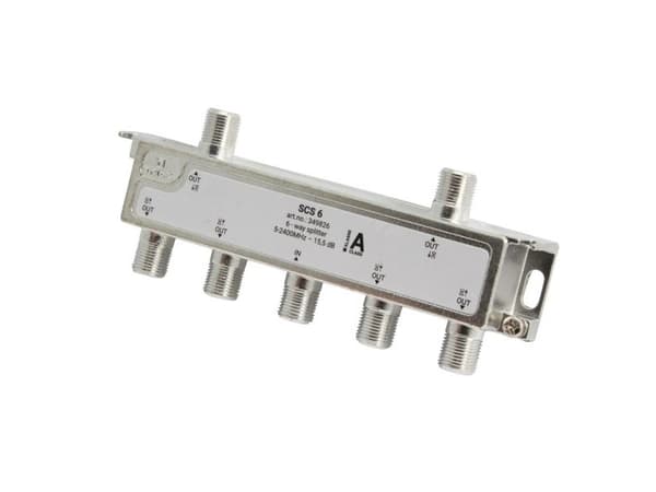 Triax SCS 6, Kabelfordeler, 75 ohm (O), 5 - 2400 Mhz, Sølv, Hvid, Hunstik/Hunstik, 16,5 dB