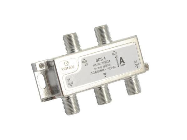 Triax SCS 4, Kabelfordeler, 75 ohm (O), 5 - 2400 Mhz, Sølv, Hvid, Hunstik/Hunstik, 11,5 dB