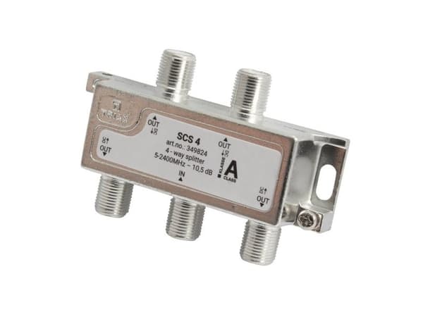 Triax SCS 4, Kabelfordeler, 75 ohm (O), 5 - 2400 Mhz, Sølv, Hvid, Hunstik/Hunstik, 11,5 dB