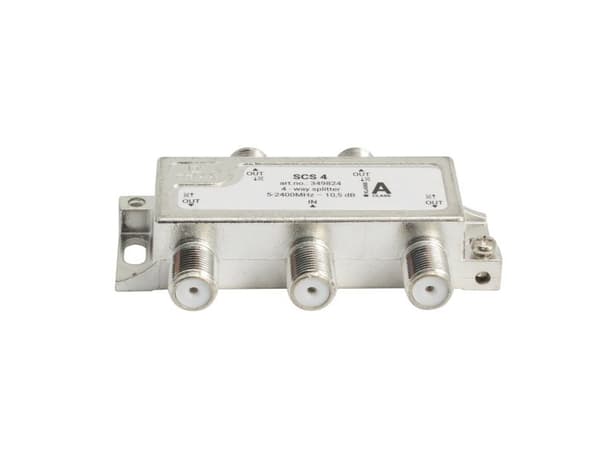 Triax SCS 4, Kabelfordeler, 75 ohm (O), 5 - 2400 Mhz, Sølv, Hvid, Hunstik/Hunstik, 11,5 dB
