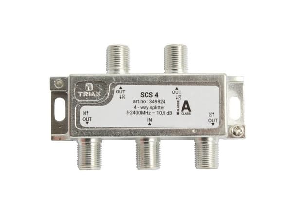 Triax SCS 4, Kabelfordeler, 75 ohm (O), 5 - 2400 Mhz, Sølv, Hvid, Hunstik/Hunstik, 11,5 dB