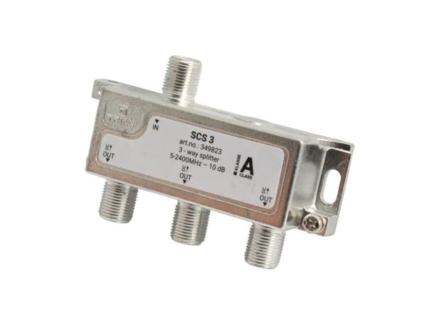 Triax SCS 3, Kaapelin jakaja, 75 O, 5 - 2400 MHz, Hopea, Valkoinen, Naaras, 10,5 dB