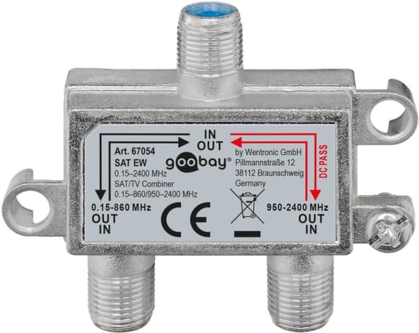 Goobay SAT EW, Kombiner-kabel, 950 - 2400 MHz, Sølv, Metall, Hunkjønn/Hunkjønn, 1 stykker