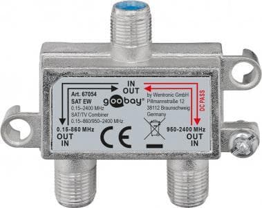 Goobay SAT EW, Kombiner-kabel, 950 - 2400 MHz, Sølv, Metall, Hunkjønn/Hunkjønn, 1 stykker