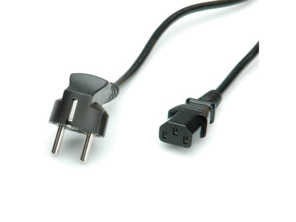 Arvovirtakaapeli - CEE 7/7 kulma IEC 60320 C13 - vaihtovirta 250 V, 0,6 m, Hanstik/Hunstik, CEE7/7, IEC 320, 250 V, Sort