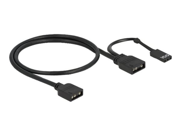 Delock - RGB LED-kabel - 3-stifts ARGB (hunn) til 3-stifts ARGB, VDG header (hunn) - 5 V - 50 cm - svart