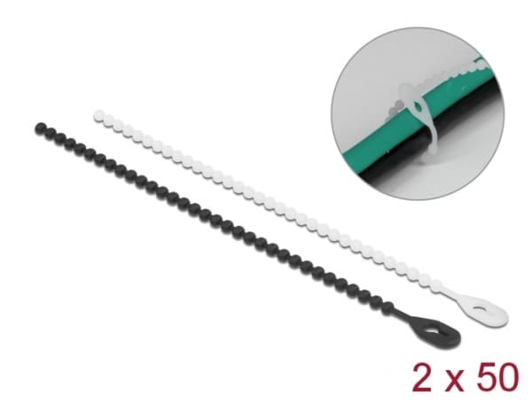 Delock Beaded - Kabellissesett - 18 cm - svart/hvit (en pakke 100)