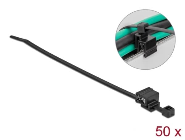 Delock - Kabelfestebånd - with edge clip - 20 cm - svart (en pakke 50)