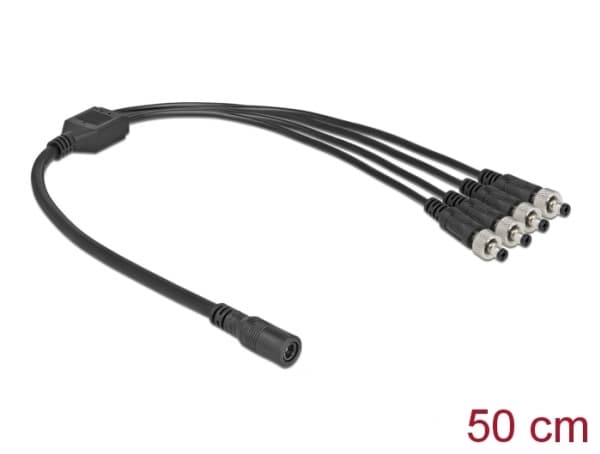 Delock - Strømsplitter - 5,5 x 2,1 mm DC-jakk (hunn) til 5,5 x 2,1 mm DC-jakk (hann) skrubar - 30 V - 2 A - 50 cm - svart