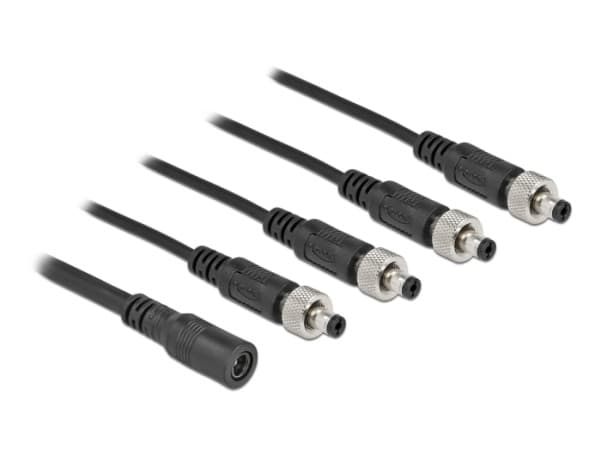 Delock - Strømsplitter - 5,5 x 2,1 mm DC-jakk (hunn) til 5,5 x 2,1 mm DC-jakk (hann) skrubar - 30 V - 2 A - 50 cm - svart
