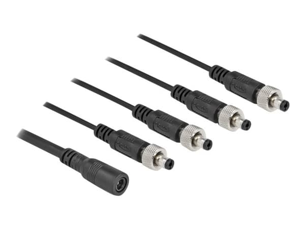 Delock - Strømsplitter - 5,5 x 2,1 mm DC-jakk (hunn) til 5,5 x 2,1 mm DC-jakk (hann) skrubar - 30 V - 2 A - 50 cm - svart