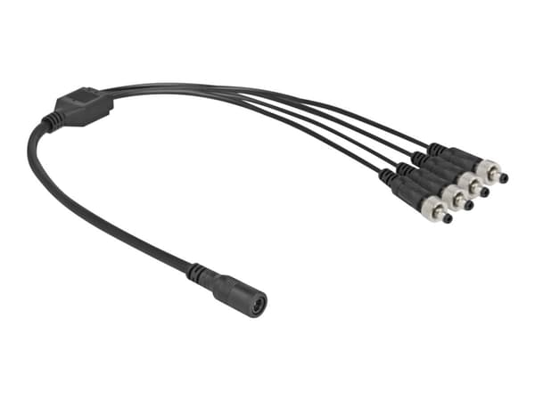Delock - Strømsplitter - 5,5 x 2,1 mm DC-jakk (hunn) til 5,5 x 2,1 mm DC-jakk (hann) skrubar - 30 V - 2 A - 50 cm - svart