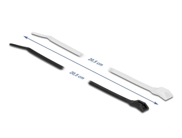 Delock - Kabelfestebånd - med flat hode - 20.5 cm - svart, gjennomsiktig (en pakke 100)