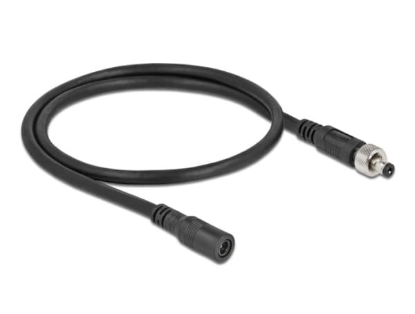 Delock - Strømforlengelseskabel - 5,5 x 2,1 mm DC-jakk (hunn) til 5,5 x 2,1 mm DC-jakk (hann) skrubar - 30 V - 2 A - 50 cm - svart