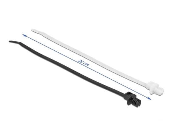 Delock - Kabelfestebånd - with lamella base - 20 cm - svart, gjennomsiktig (en pakke 100)