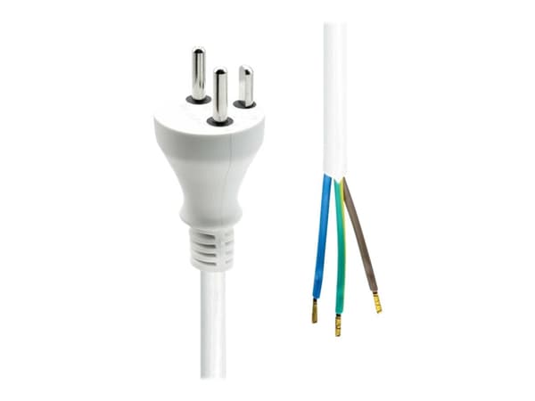 ProXtend - Strømkabel - type K (hann) til uisolert tråd - 250 V - 16 A - 7 m - montage cord - hvit - Grønland, Danmark