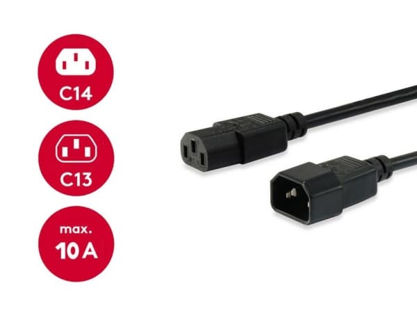 Equip 112101, 3 m, C13-kontakt, C14-kontakt, H05VVV-F3G, 250 V, 10 A