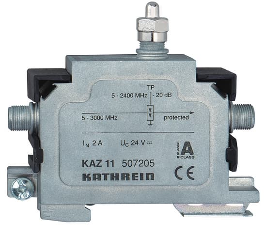 Kathrein KAZ 11, 75 O, 5 - 3000 MHz, Musta, Hopea, Metalli, F, 90 mm