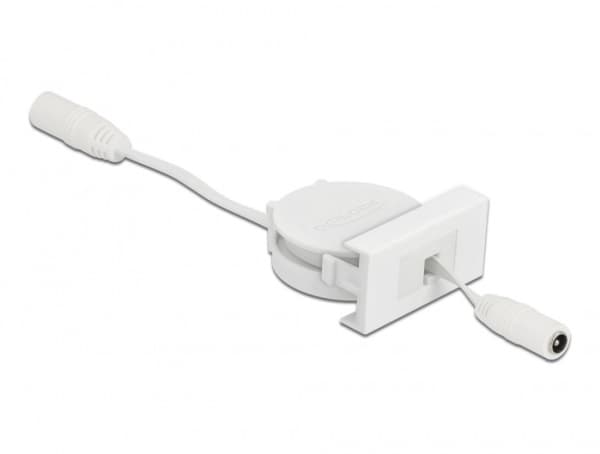 Delock Easy 45 - Strømkabel - 5,5 x 2,1 mm DC-jakk (hunn) til 5,5 x 2,1 mm DC-jakk (hunn) - 12 V - 1.5 A - 50 cm - tilbaketrekkbar, flat - hvit, RAL