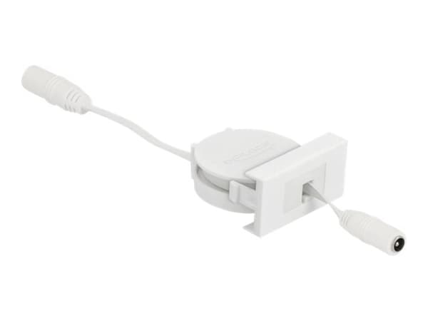 Delock Easy 45 - Strømkabel - 5,5 x 2,1 mm DC-jakk (hunn) til 5,5 x 2,1 mm DC-jakk (hunn) - 12 V - 1.5 A - 50 cm - tilbaketrekkbar, flat - hvit, RAL