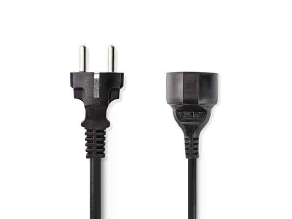 Nedis - Jatkojohto verkkovirralle - CEE 7/7 (uros) - CEE 7/7 (naaras) - 250 V - 16 A - 5 m - pyöreä - musta - musta