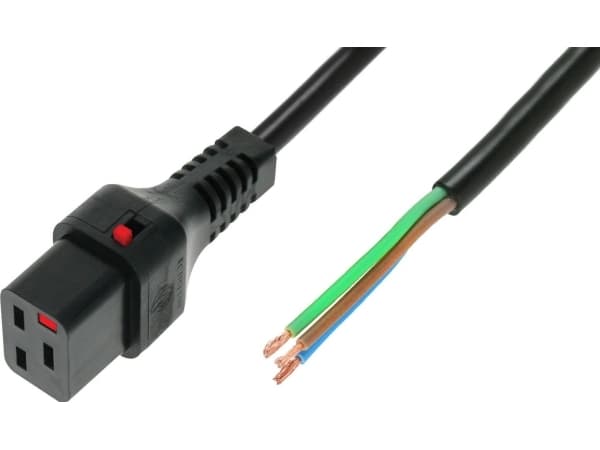 IEC LOCK 3x1.5mm2 OPEN/C19 straight ¯ 5m black power cable to be spliced