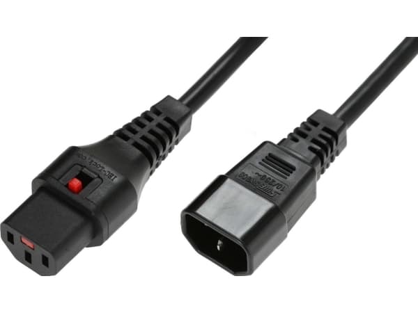 IEC-LOCK power cable Power extension cable lock IEC LOCK 3x1mm2 C14/C13 straight M/F 4m black