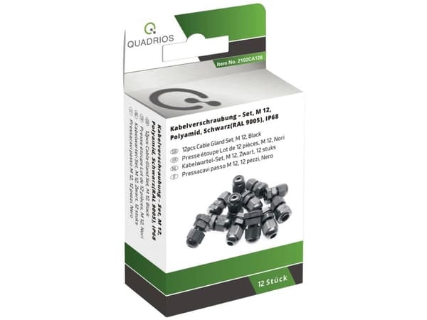 Quadrios 2102CA126 2102CA126 Kabelforskruning sortiment M12 PA66 Sort 1 Set
