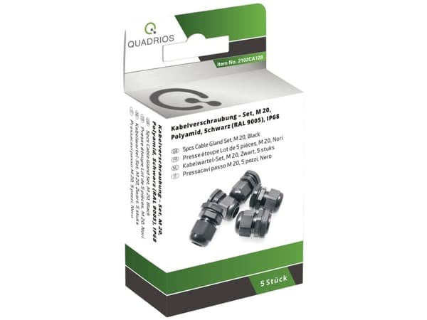 Quadrios 2102CA128 2102CA128 Kabelforskruning sortiment M20 PA66 Sort (RAL 9005) 1 Set