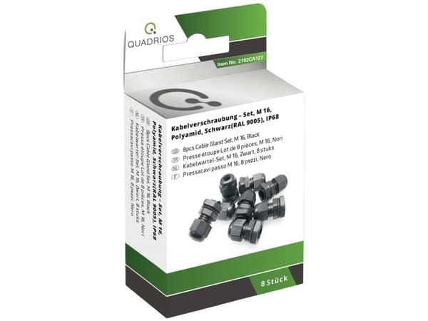 Quadrios 2102CA127 2102CA127 Kabelforskruning sortiment M16 PA66 Sort (RAL 9005) 1 Set