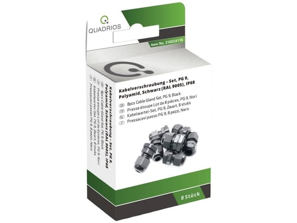 Quadrios 2102CA118 2102CA118 Kabelforskruning sortiment PG9 PA66 Sort (RAL 9005) 1 Set