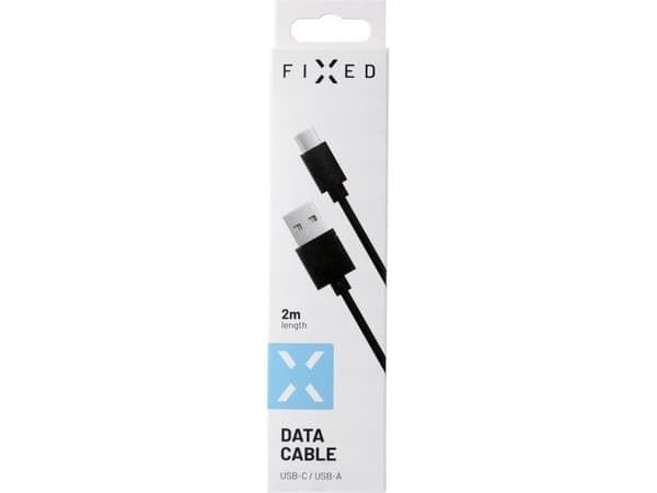 Fast data- og ladekabel, USB-A -> USB-C, 20 W, 2 m lang, svart