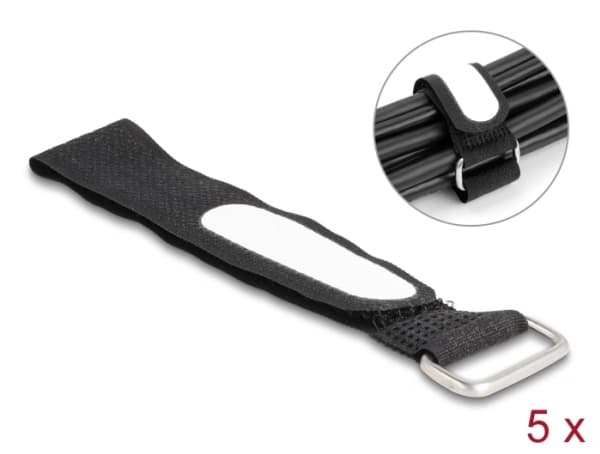 Delock - Kabelfestebånd - hook-and-loop, with loop and label tap - 20.3 cm - svart (en pakke 5)