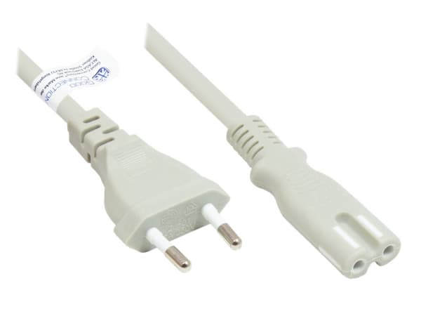 Alcasa P0370-GR030, 3 m, Strømplugg type C, C7 kopling, H03VVH2-F, 250 V, 2.5 A