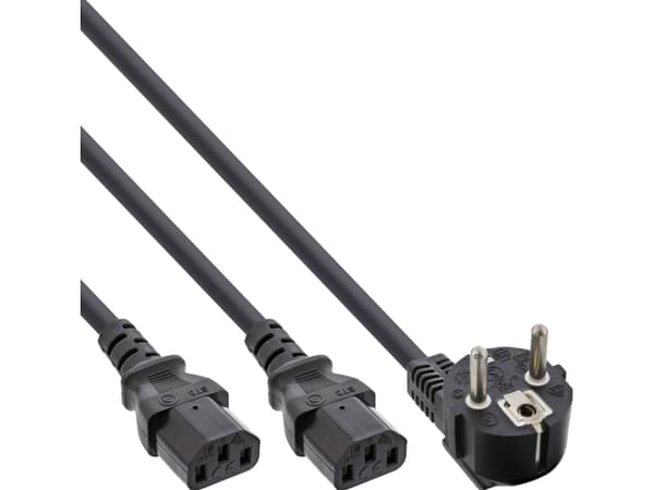InLine 16657C, 1 m, Strømplugg type F, 2 x C13 kopling